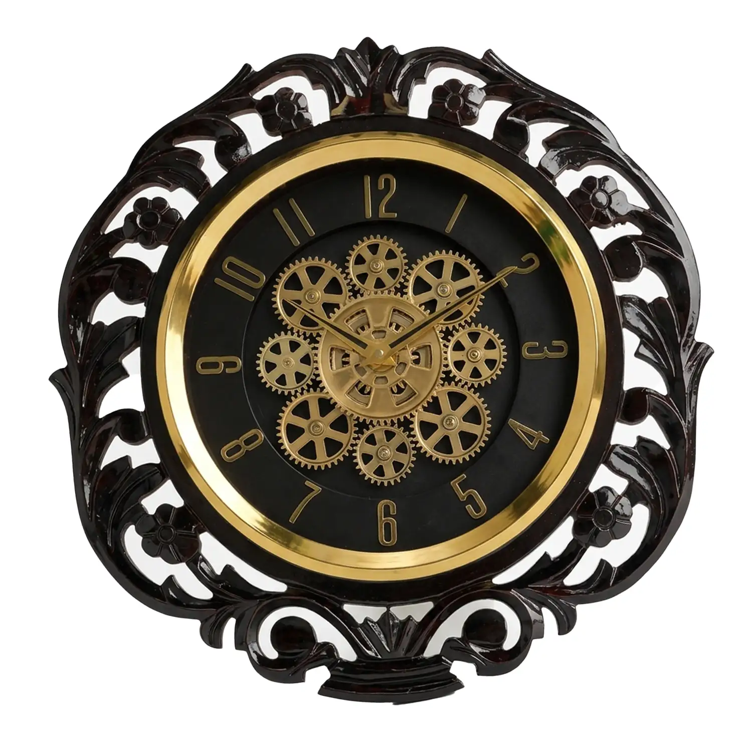 Elegant Black & Gold Decorative Wall Clock with Vintage Gear Design for Home & Office Décor